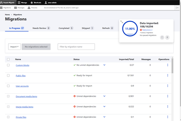Acquia Migrate Accelerate Dashboard