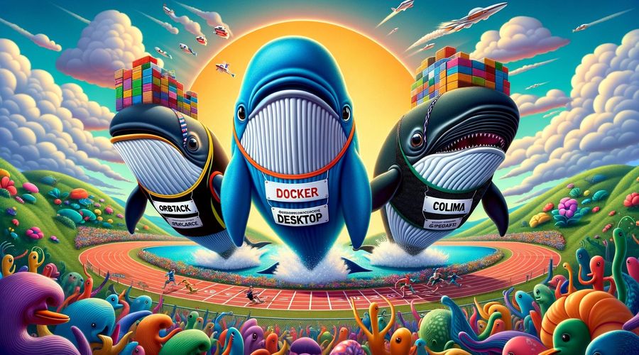 Cartoon race with three whales competing in a running race